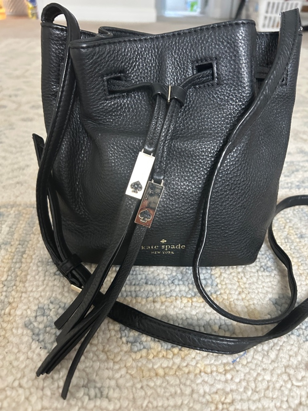 kate spade Black Pebbled Leather Drawstring Bucket Crossbody